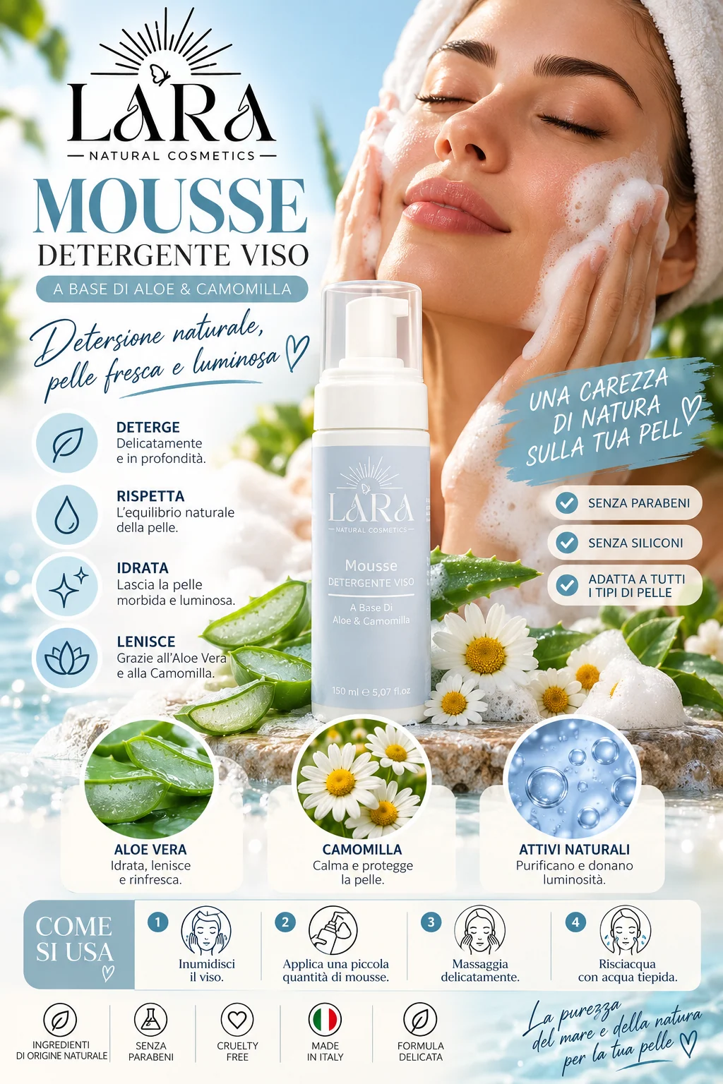 Mousse Detergente Viso Aloe & Camomilla LARA